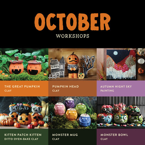 October Adult & Family | Self-Paced Workshops & Glazing